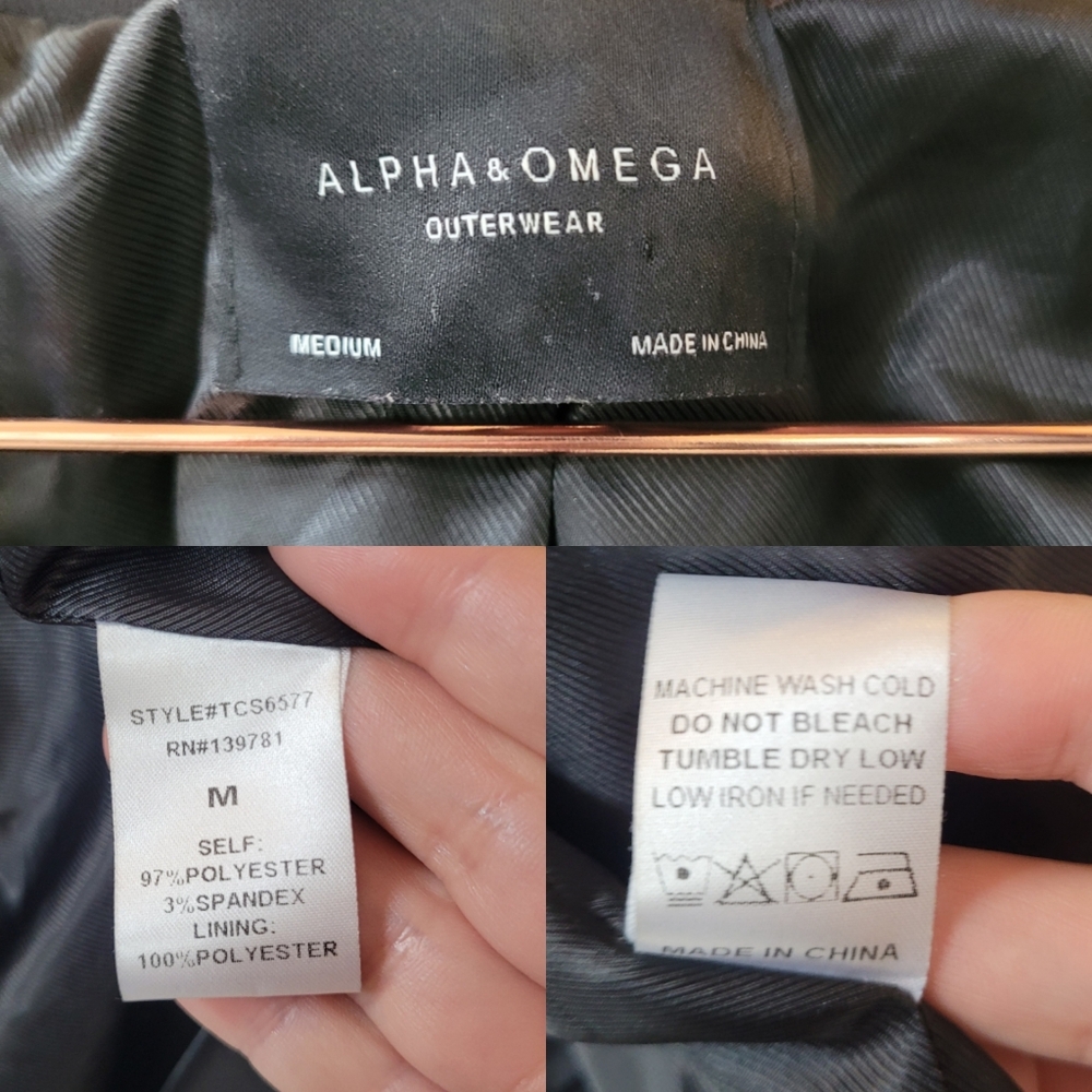 ALPHA & OMEGA Outerwear Black Open Front 3/4 Sleeve Blazer Jacket Size M - Picture 8 of 16